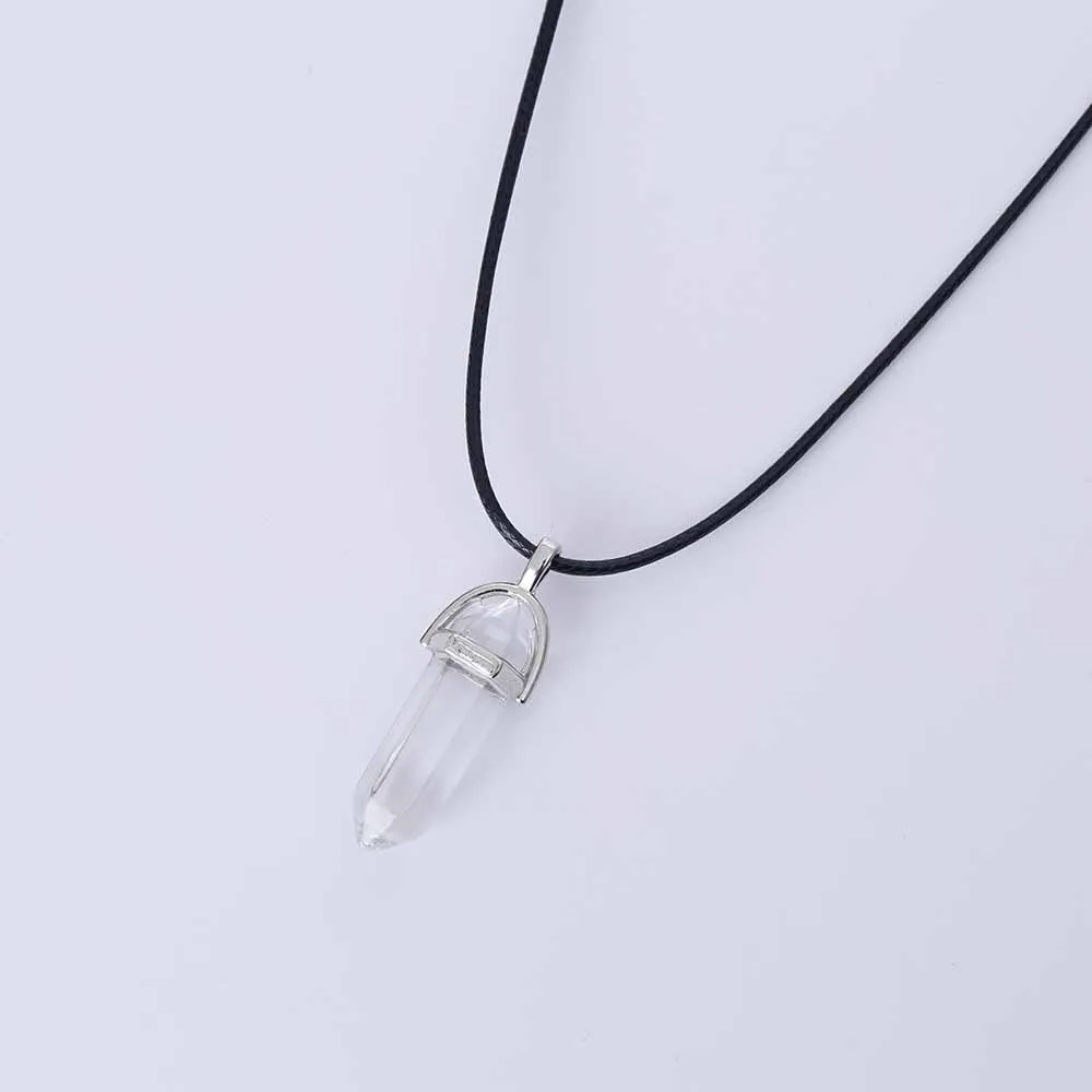 Hexagonal Column Quartz Necklaces turquoises Pink Crystal pendent Necklace For Women Leather Chain Natural Stone Choker Necklace