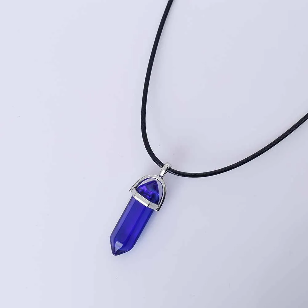 Hexagonal Column Quartz Necklaces turquoises Pink Crystal pendent Necklace For Women Leather Chain Natural Stone Choker Necklace