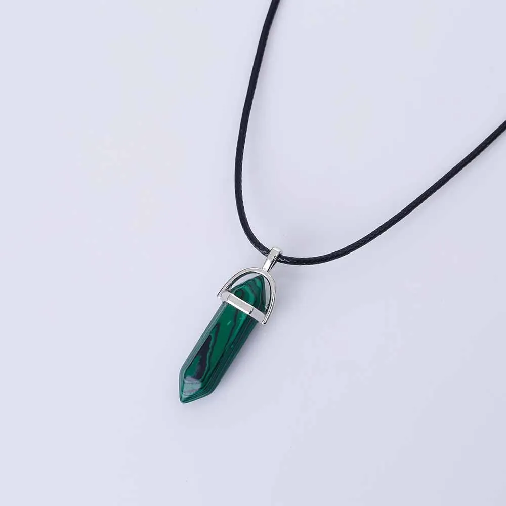 Hexagonal Column Quartz Necklaces turquoises Pink Crystal pendent Necklace For Women Leather Chain Natural Stone Choker Necklace