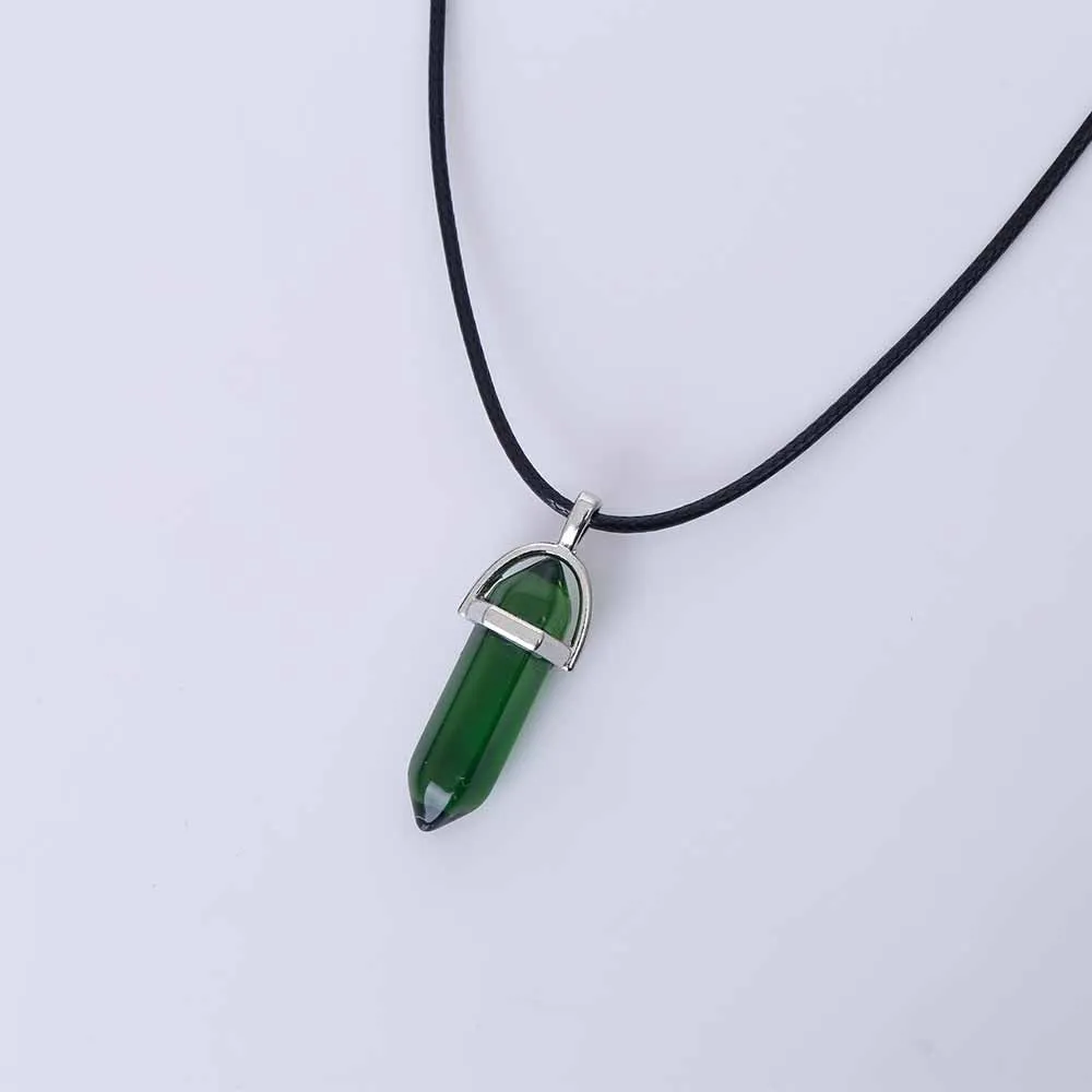 Hexagonal Column Quartz Necklaces turquoises Pink Crystal pendent Necklace For Women Leather Chain Natural Stone Choker Necklace