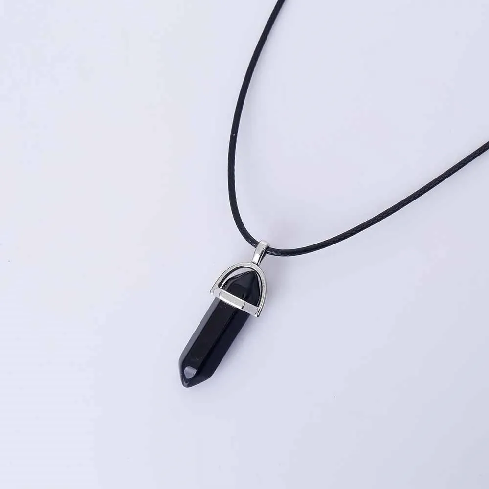 Hexagonal Column Quartz Necklaces turquoises Pink Crystal pendent Necklace For Women Leather Chain Natural Stone Choker Necklace
