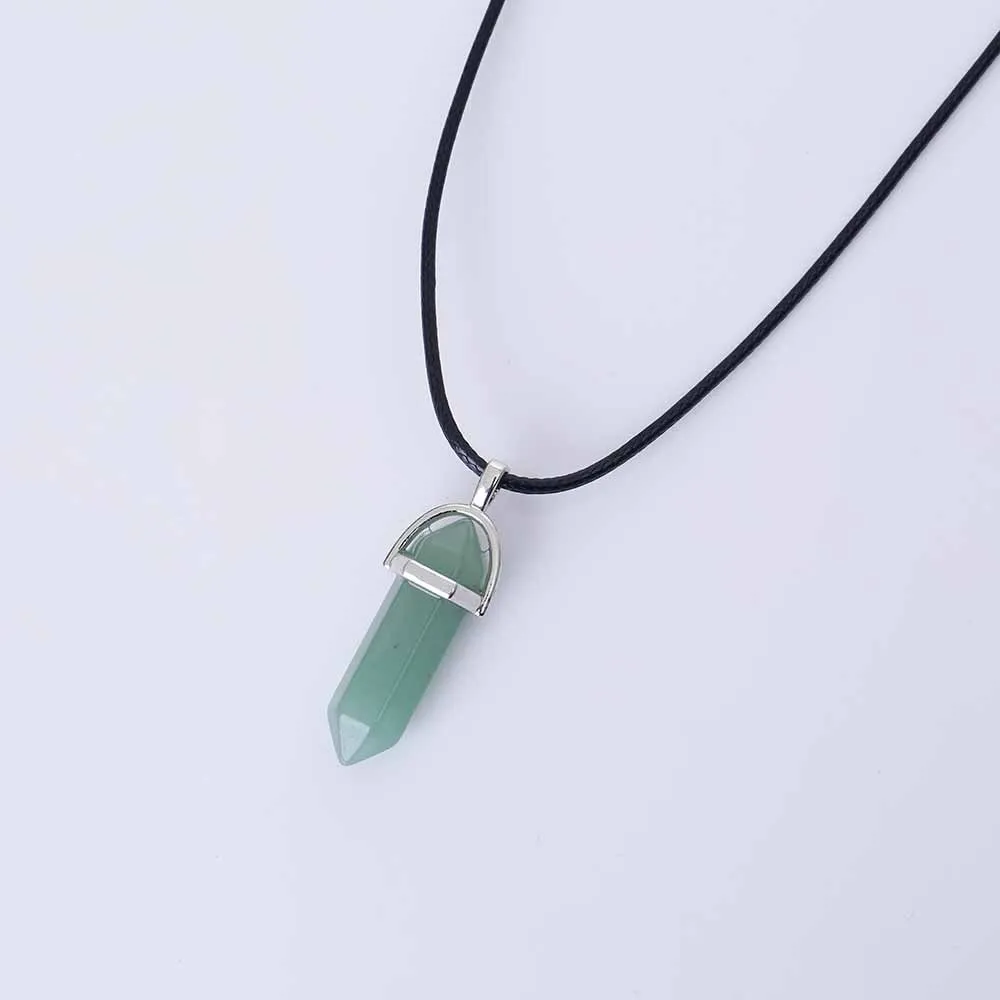 Hexagonal Column Quartz Necklaces turquoises Pink Crystal pendent Necklace For Women Leather Chain Natural Stone Choker Necklace