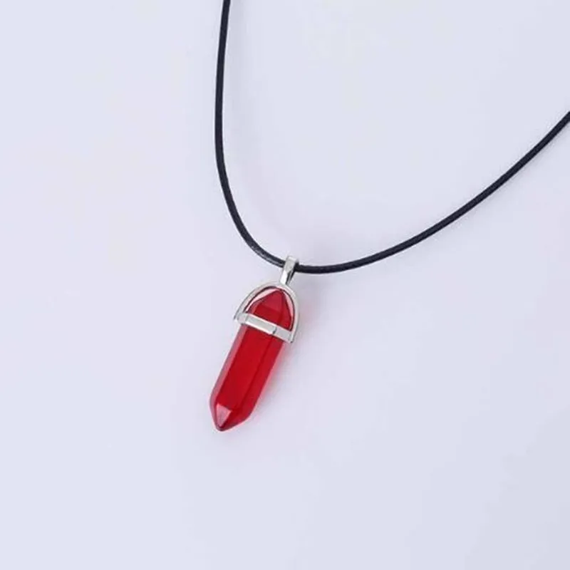 Hexagonal Column Quartz Necklaces turquoises Pink Crystal pendent Necklace For Women Leather Chain Natural Stone Choker Necklace