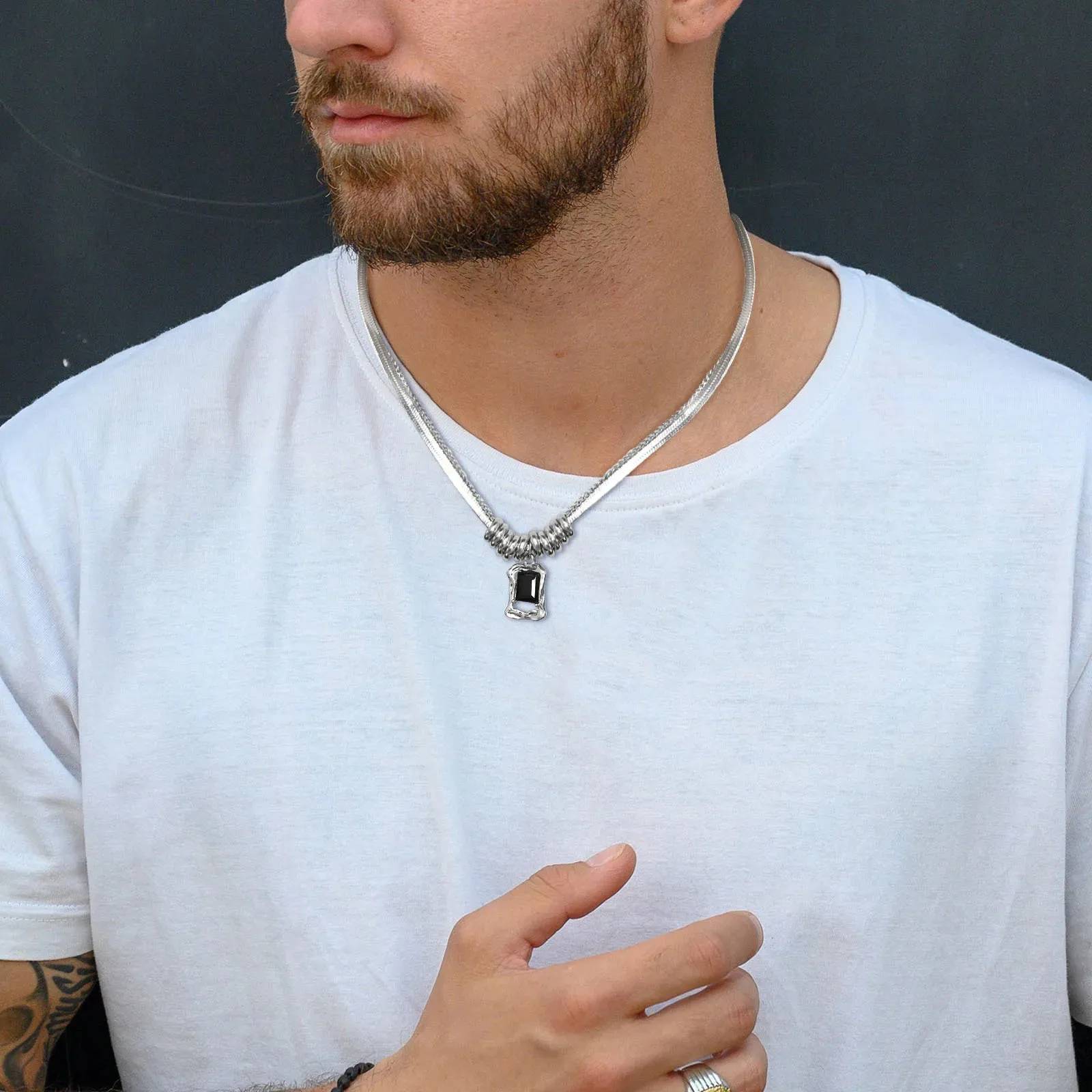 Hip-hop Herringbone Chain Necklaces,Stainless Steel Geometric Pendant