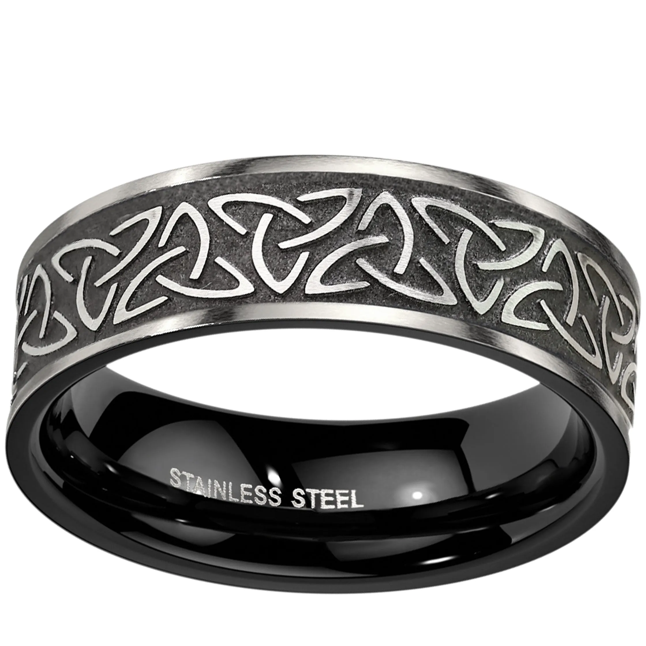 His Her TRIO 3 Piece Black Celtic Wedding Band Claddagh Engagement Ring Set