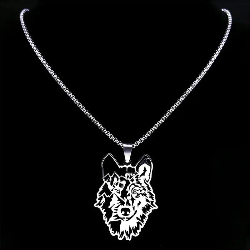 Hollow Animal Head Pendant Wolf Necklace for Women Men