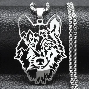 Hollow Animal Head Pendant Wolf Necklace for Women Men