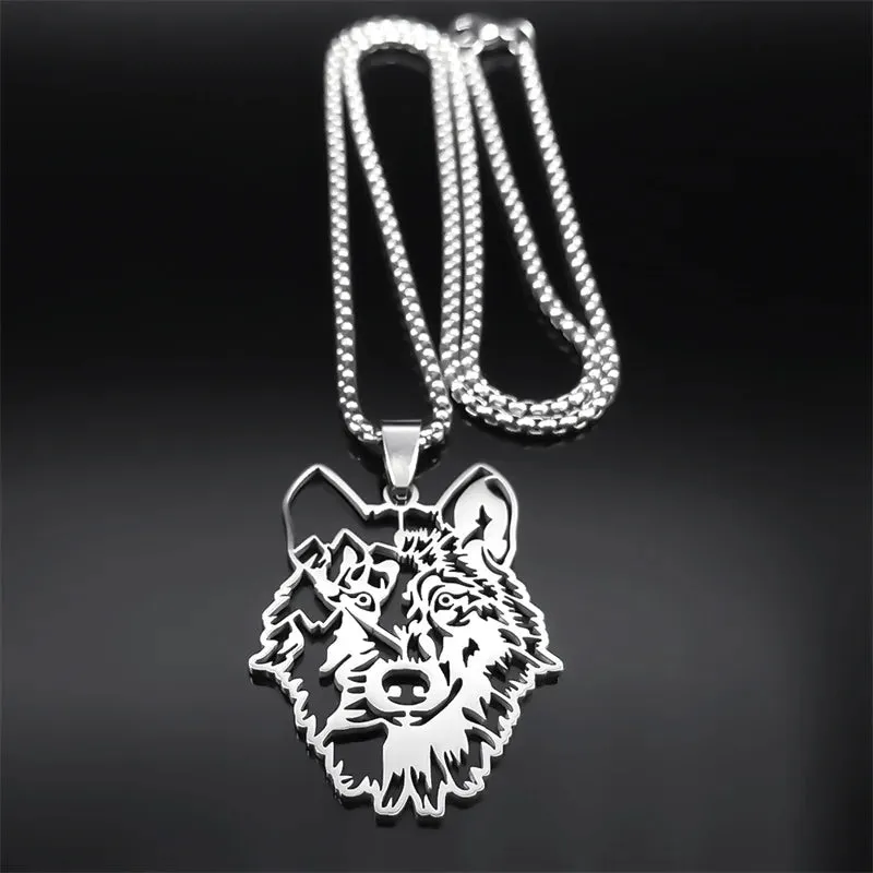 Hollow Animal Head Pendant Wolf Necklace for Women Men