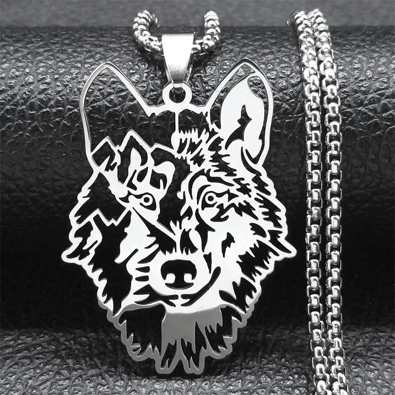 Hollow Animal Head Pendant Wolf Necklace for Women Men