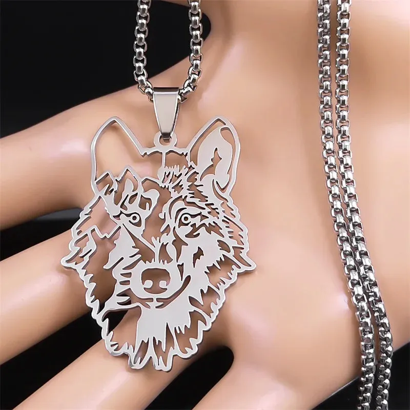 Hollow Animal Head Pendant Wolf Necklace for Women Men