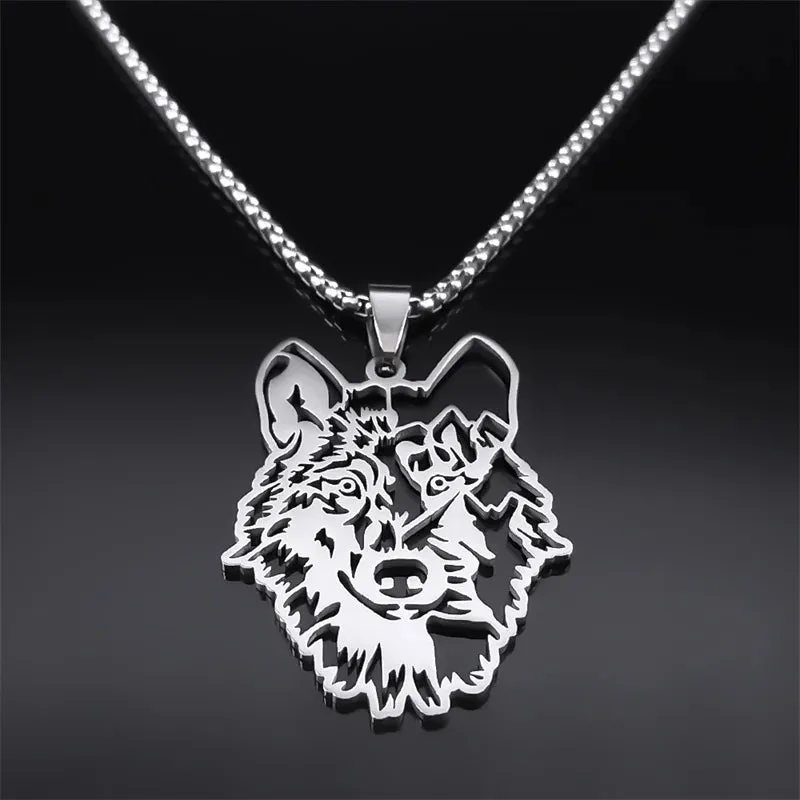 Hollow Animal Head Pendant Wolf Necklace for Women Men