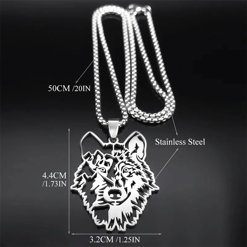 Hollow Animal Head Pendant Wolf Necklace for Women Men