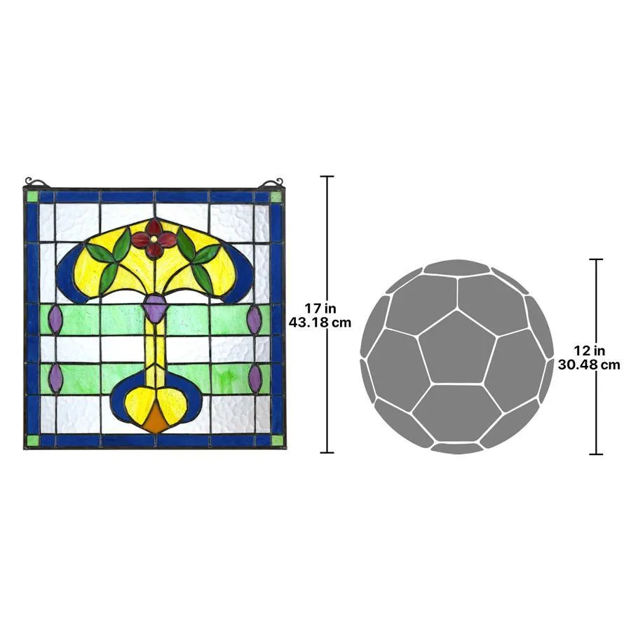 Horta Blue Yellow Tiffany Style Square Stained Glass Window 17H x 17W