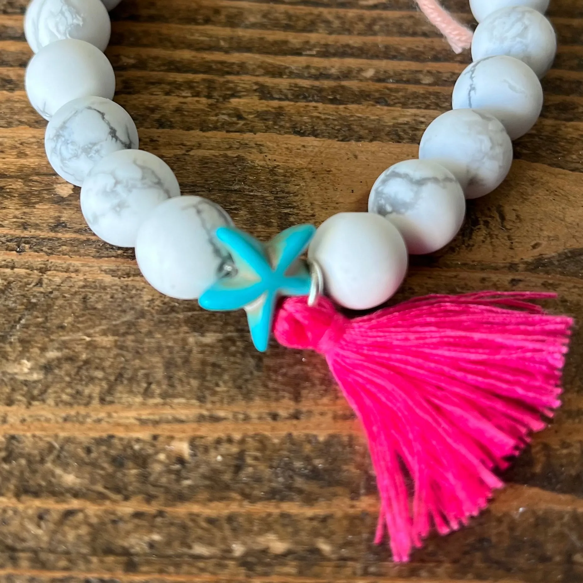 Howlite and Turquoise Starfish Bracelet with Tassel