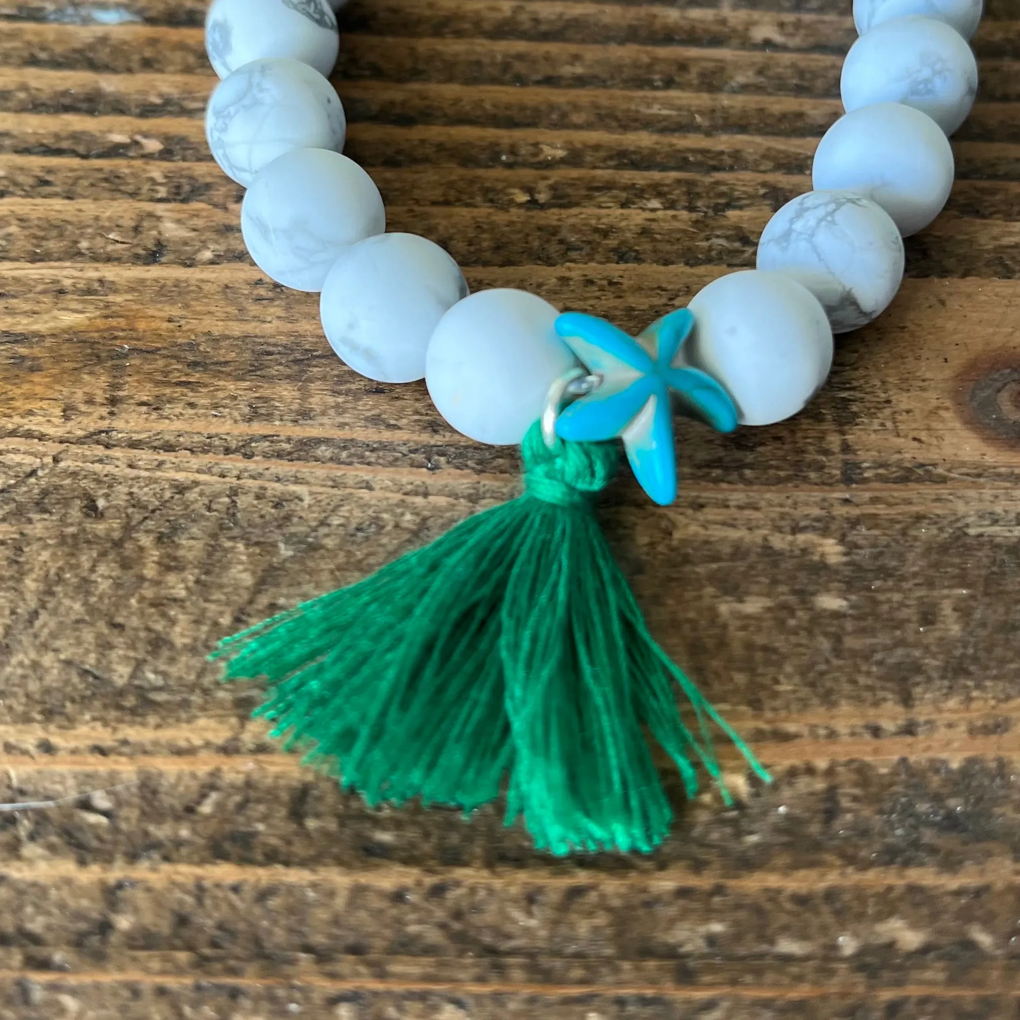 Howlite and Turquoise Starfish Bracelet with Tassel