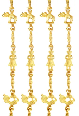 Indian Art Villa Brass Jhula Chain Elephant, Men Guard, Peacock, Rudraksh Design, 191.01 cm Each, Set of 4