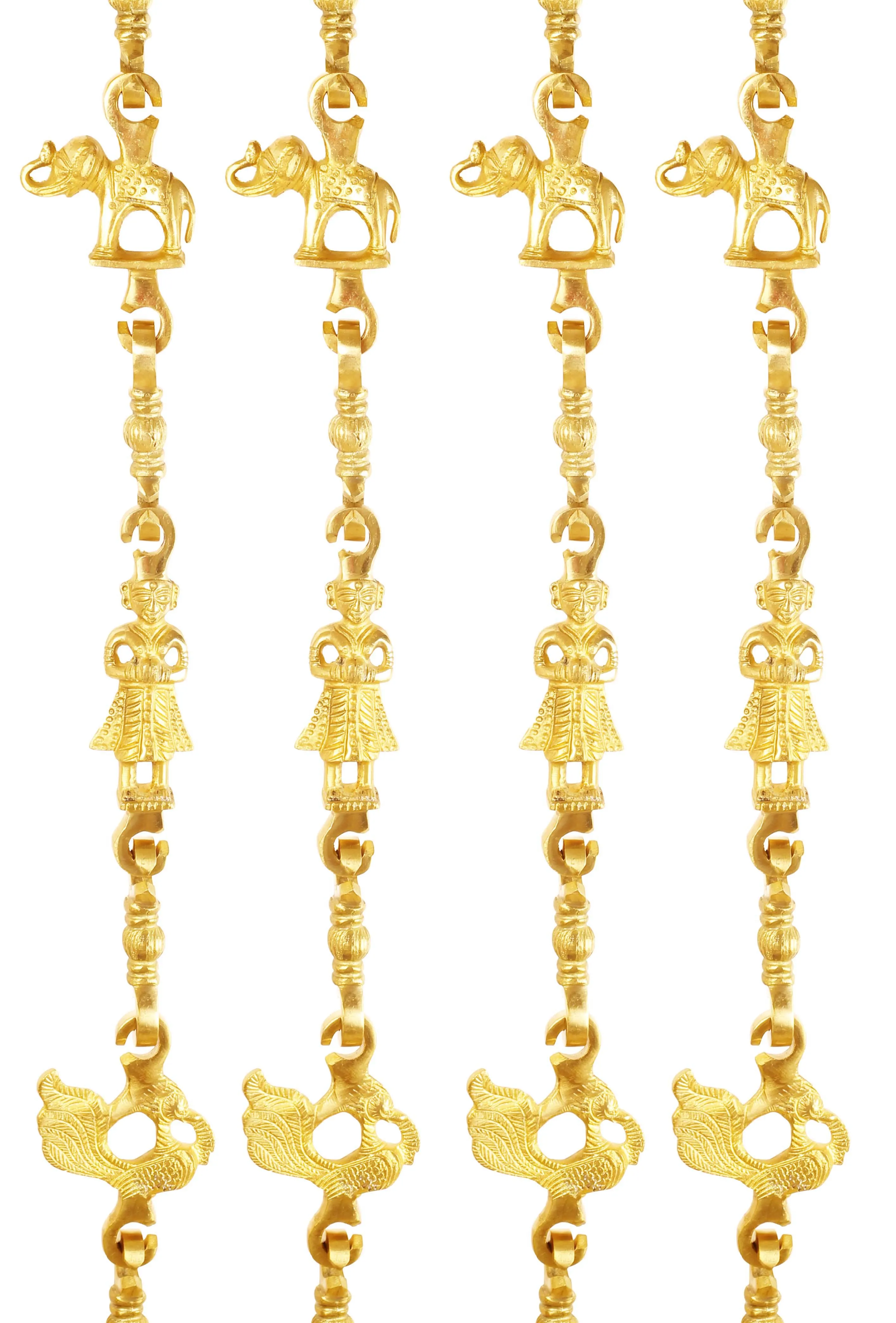 Indian Art Villa Brass Jhula Chain Elephant, Men Guard, Peacock, Rudraksh Design, 191.01 cm Each, Set of 4