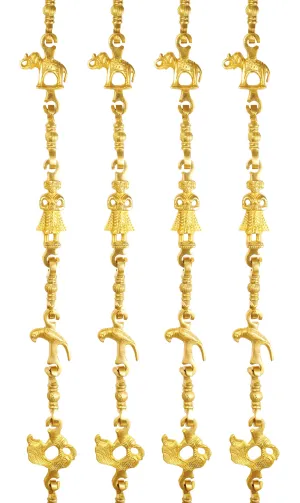 Indian Art Villa Brass Jhula Chain Elephant, Parrot, Men Guard, Peacock,  Rudraksh Design, 193.55 cm Each, Set of 4