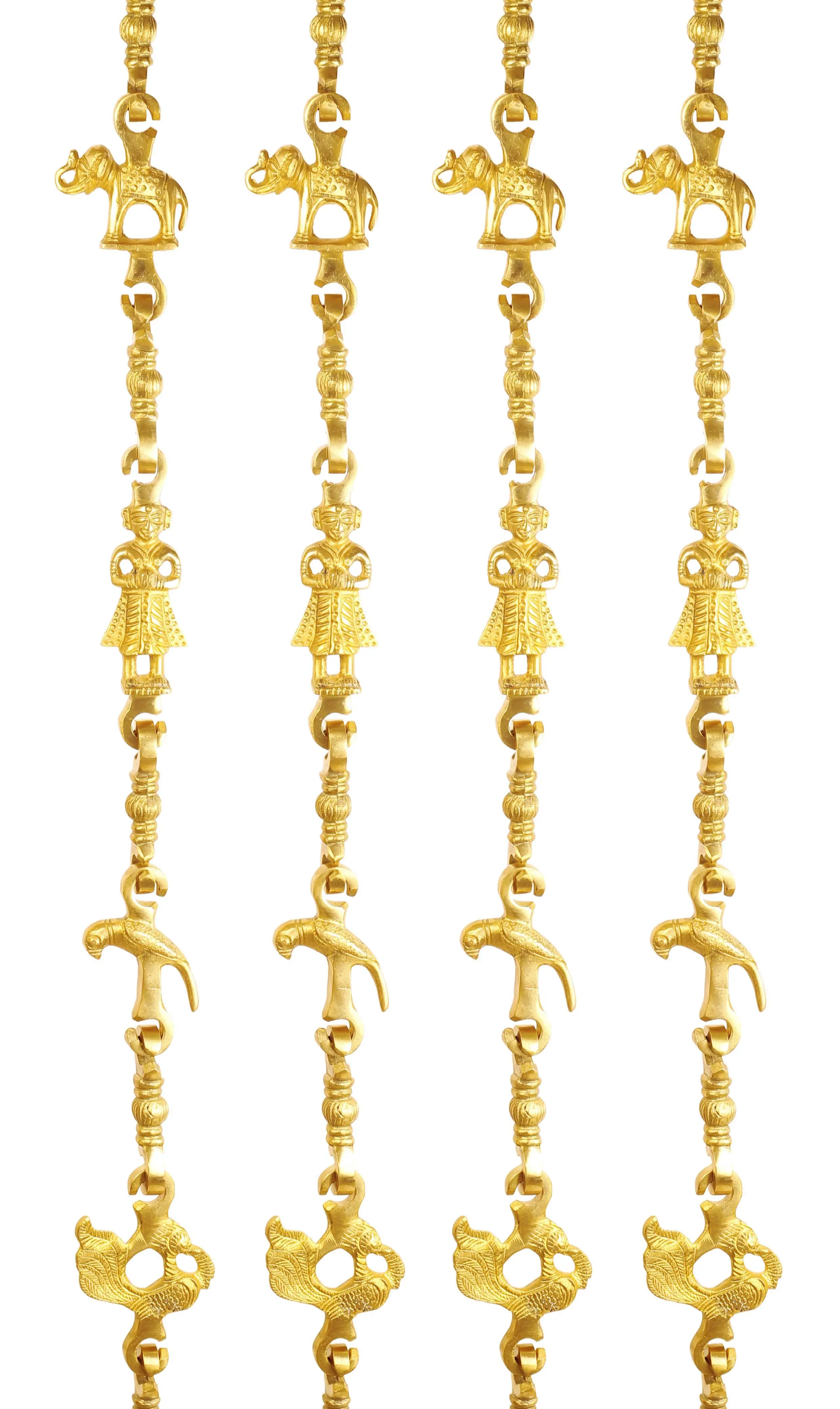 Indian Art Villa Brass Jhula Chain Elephant, Parrot, Men Guard, Peacock,  Rudraksh Design, 193.55 cm Each, Set of 4