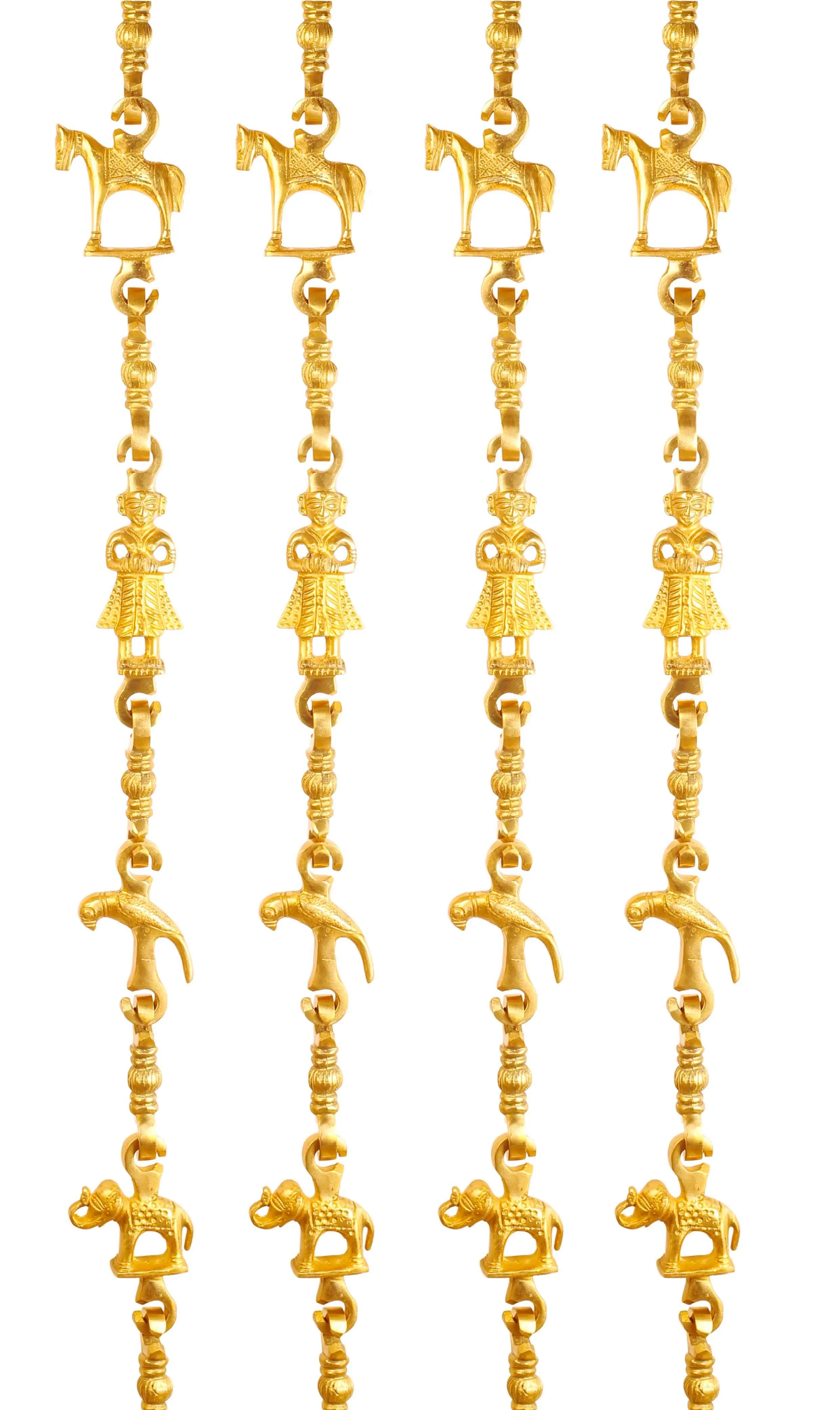 Indian Art Villa Brass Jhula Chain Horse, Men Guard, Parrot, Elephant,  Rudraksh Design, 189 cm Each, Set of 4