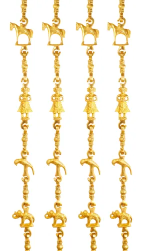 Indian Art Villa Brass Jhula Chain Horse, Men Guard, Parrot, Elephant,  Rudraksh Design, 189 cm Each, Set of 4
