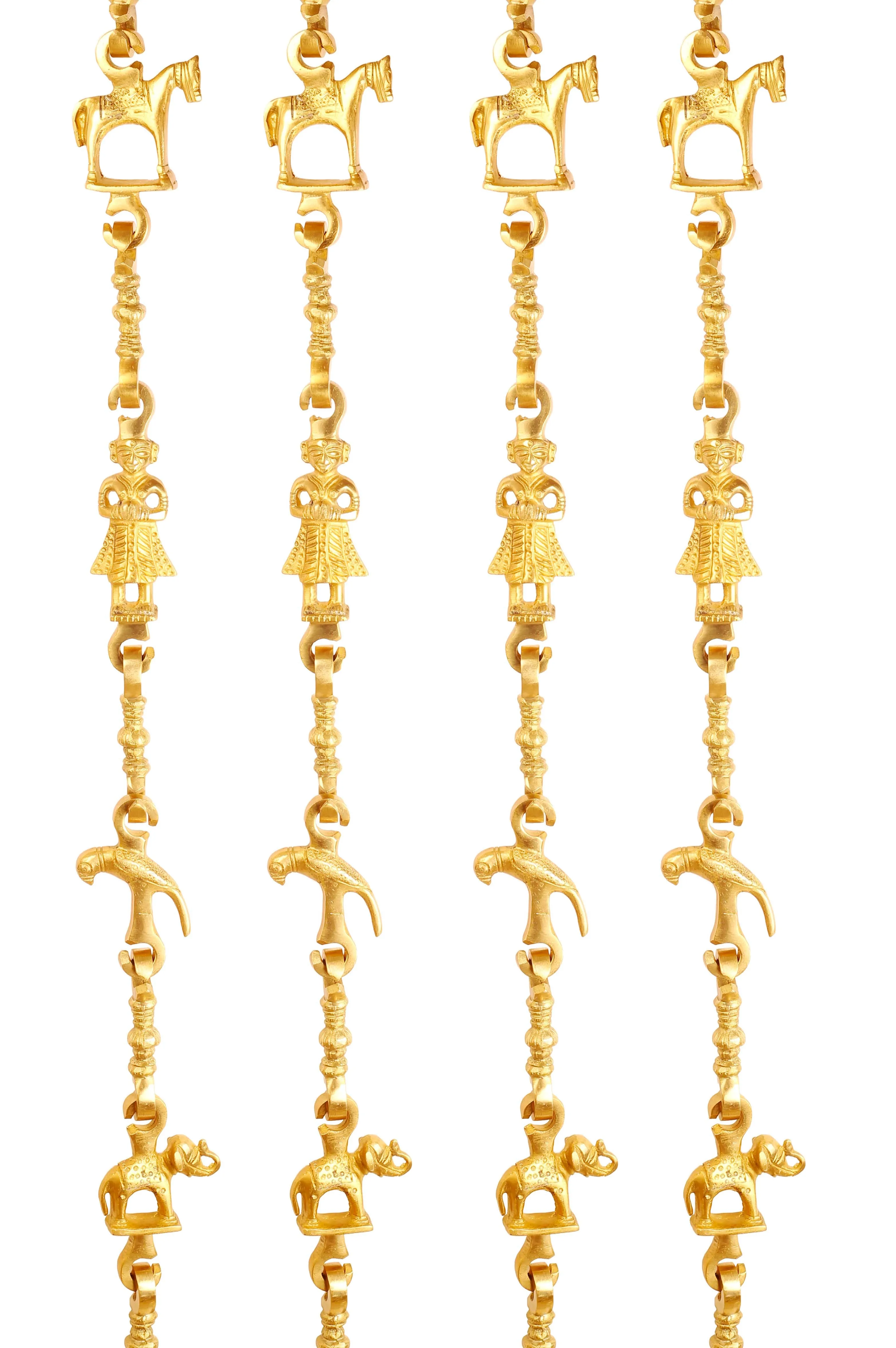 Indian Art Villa Brass Jhula Chain Horse, Men Guard, Parrot, Elephant With 3 step Designer Chain 194.82 cm Each, Set of 4