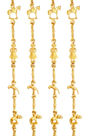 Indian Art Villa Brass Jhula Chain Horse, Men Guard, Parrot, Elephant With 3 step Designer Chain 194.82 cm Each, Set of 4