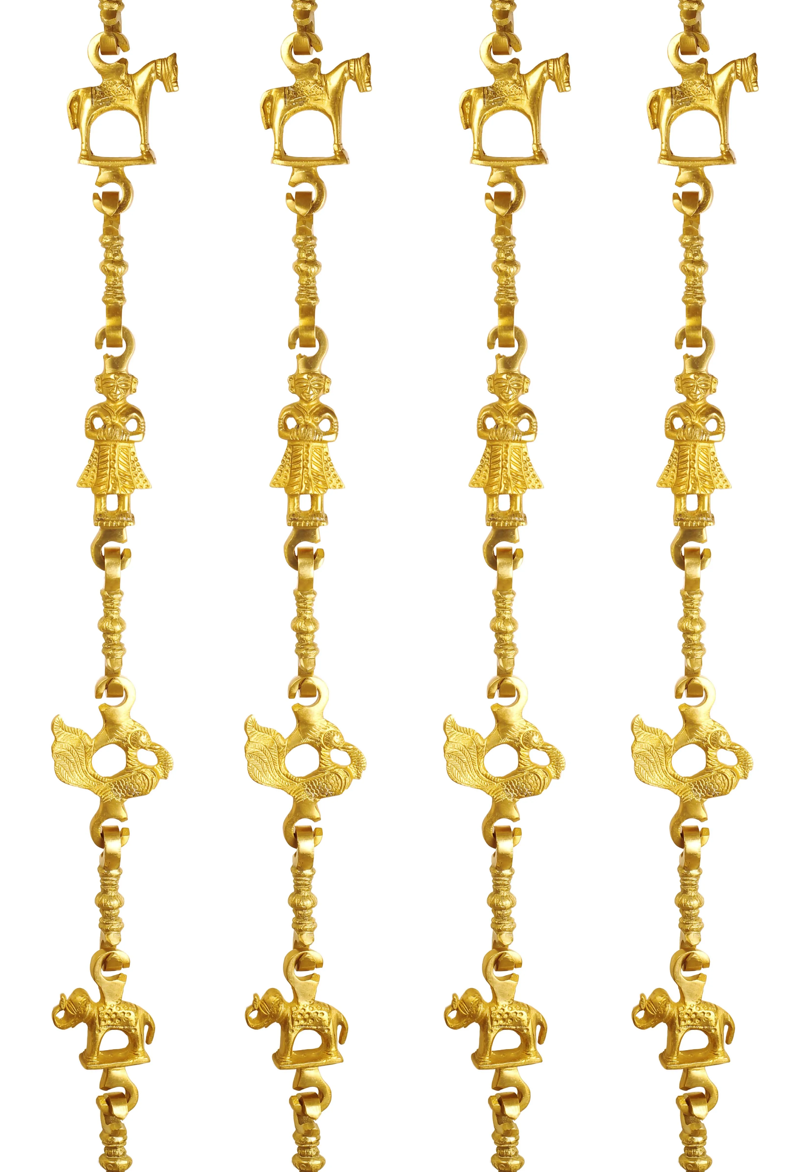 Indian Art Villa Brass Jhula Chain Horse, Men Guard, Peacock, Elephant With 3 step Designer Chain 193.29 cm Each, Set of 4