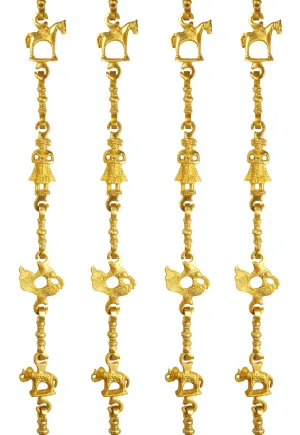 Indian Art Villa Brass Jhula Chain Horse, Men Guard, Peacock, Elephant With 3 step Designer Chain 193.29 cm Each, Set of 4