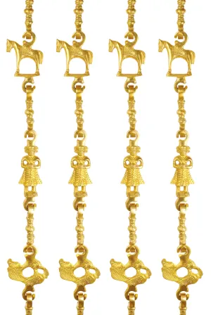 Indian Art Villa Brass Jhula Chain Horse, Men Guard, Peacock with 3 step Designer Chain 191.26 cm Each, Set of 4