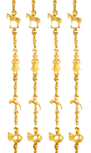 Indian Art Villa Brass Jhula Chain Horse, Parrot, Men Guard, Peacock,  Rudraksh Design, 193.55 cm Each, Set of 4