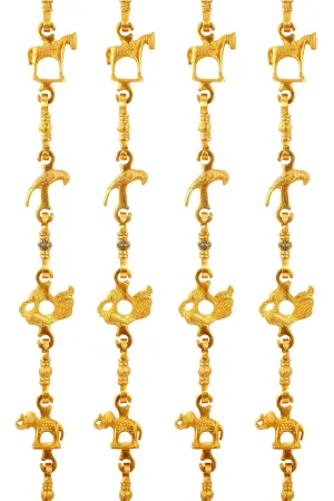 Indian Art Villa Brass Jhula Chain Horse, Parrot, Peacock, Elephant, Rudraksh Design, 189cm Each, Set of 4