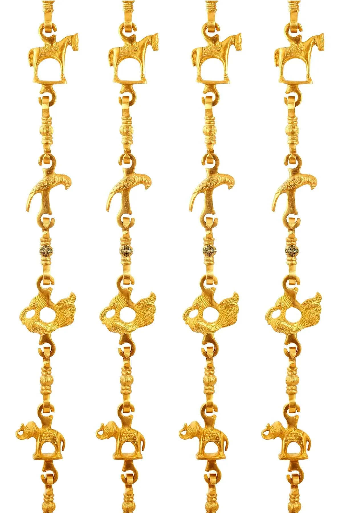 Indian Art Villa Brass Jhula Chain Horse, Parrot, Peacock, Elephant, Rudraksh Design, 189cm Each, Set of 4