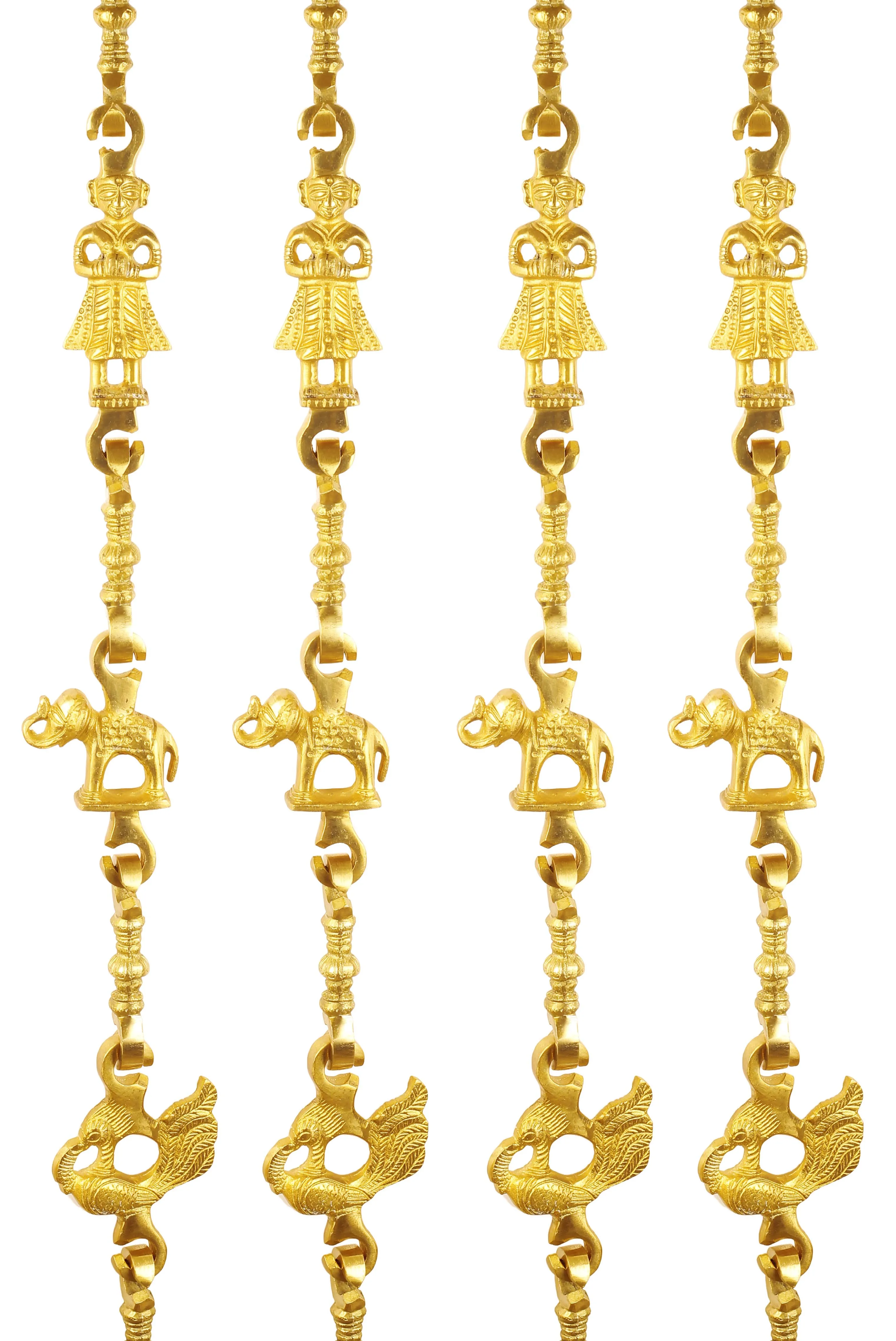 Indian Art Villa Brass Jhula Chain Men Guard, Elephant, Peacock with 3 step Designer Chain 191.26 cm Each, Set of 4