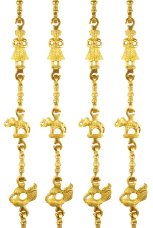 Indian Art Villa Brass Jhula Chain Men Guard, Elephant, Peacock with 3 step Designer Chain 191.26 cm Each, Set of 4