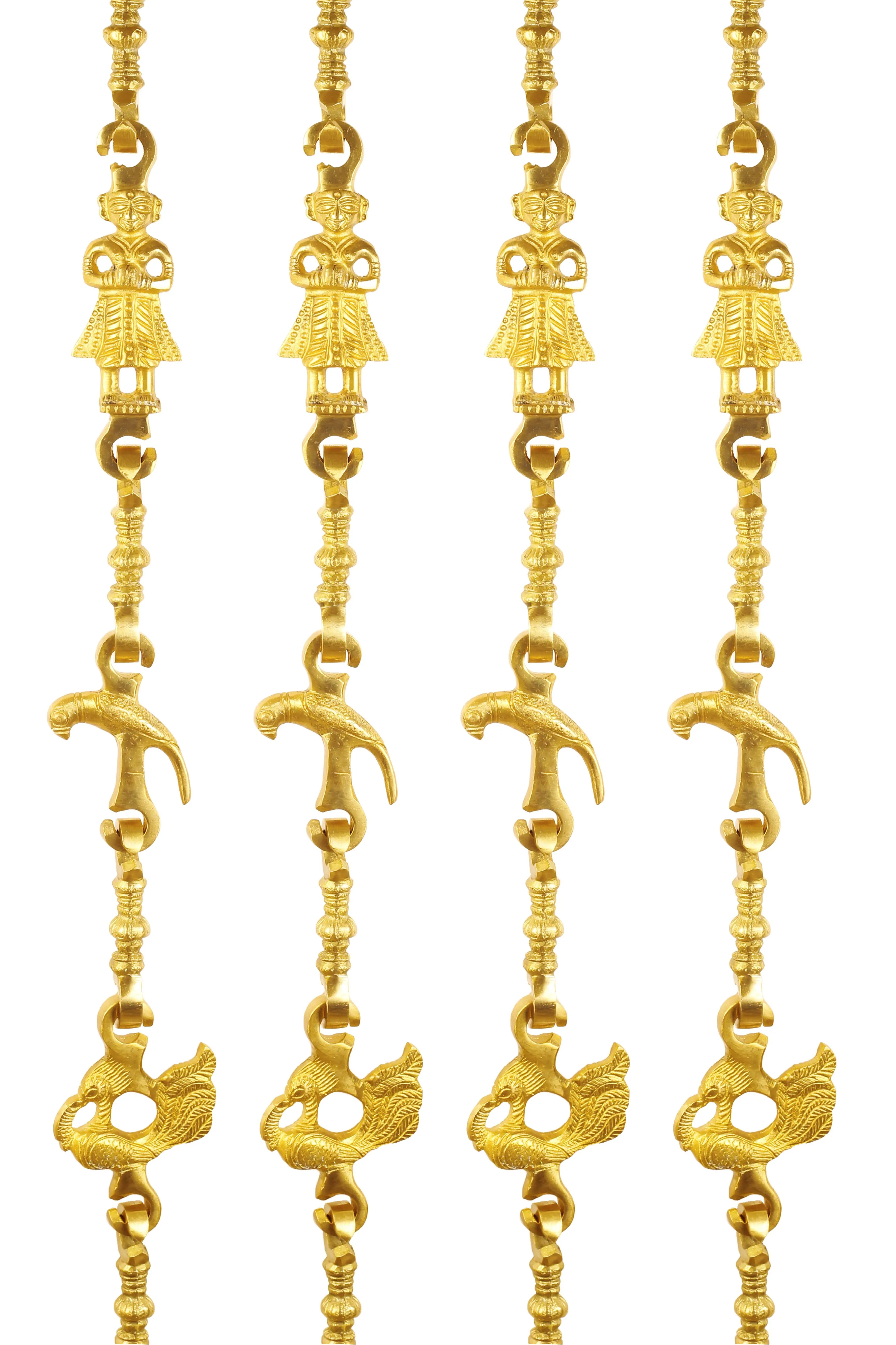 Indian Art Villa Brass Jhula Chain Men Guard, Parrot, Peacock with 3 step Designer Chain 191.26 cm Each, Set of 4