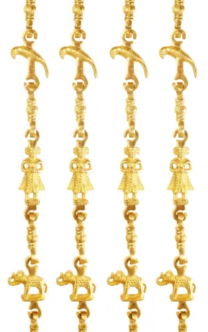 Indian Art Villa Brass Jhula Chain Peacock, Men Guard , Elephant, Rudraksh Design, 192.53 cm Each, Set of 4