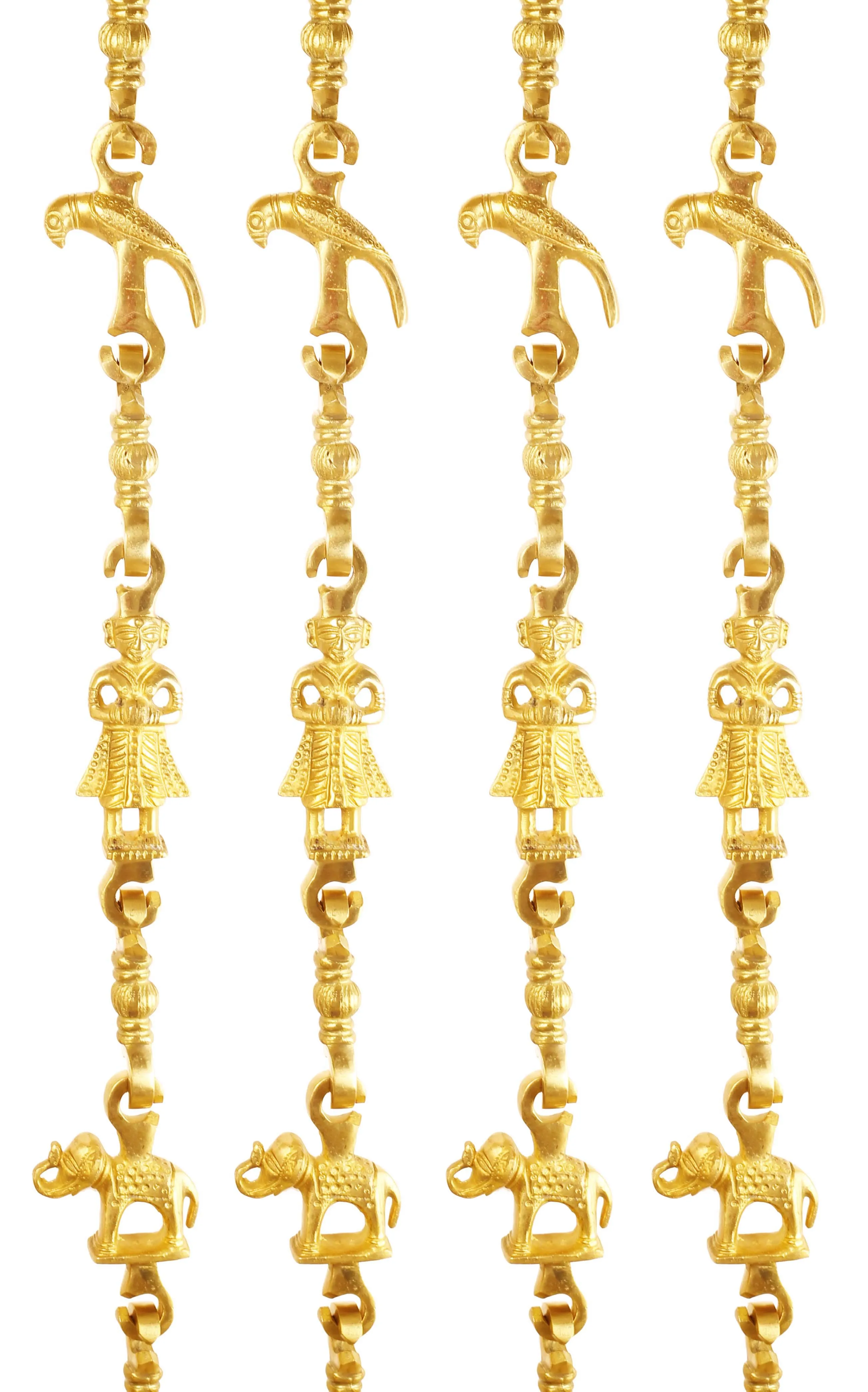 Indian Art Villa Brass Jhula Chain Peacock, Men Guard , Elephant, Rudraksh Design, 192.53 cm Each, Set of 4