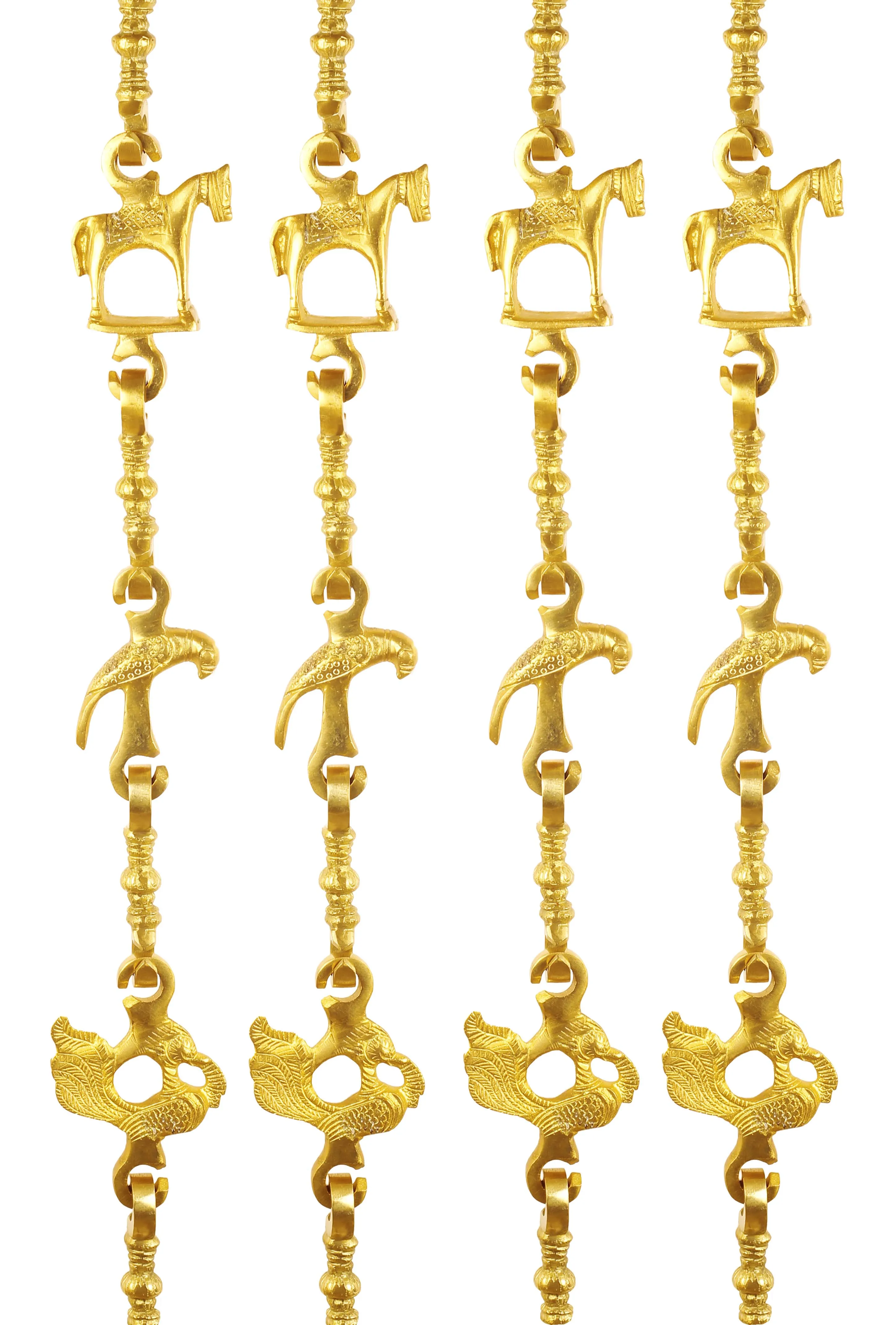 IndianArtVilla Brass Jhula Chain Horse, Parrot, Peacock with 3step Designer Chain 186.44 cm Each, Set of 4