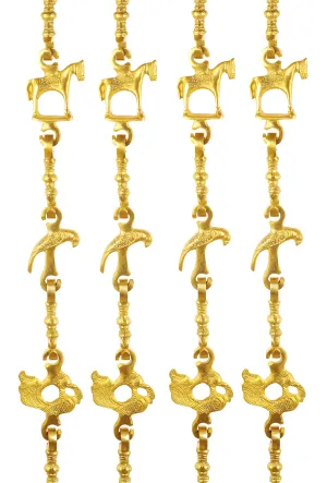 IndianArtVilla Brass Jhula Chain Horse, Parrot, Peacock with 3step Designer Chain 186.44 cm Each, Set of 4