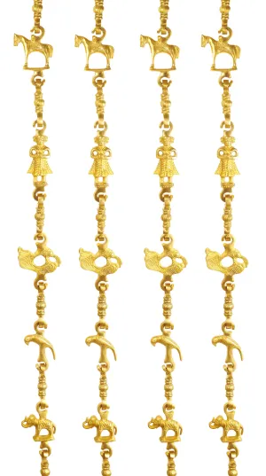 IndianArtVilla Pure Brass Jhula Chain Horse, Men Guard, Peacock, Parrot, Elephant,  Rudraksh Design, 196.09 CMS