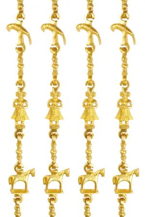 IndianArtVilla Pure Brass Jhula Chain Parrot, Men Guard, Horse with 3 step Designer Chain 192.79 cm Each, Set of 4