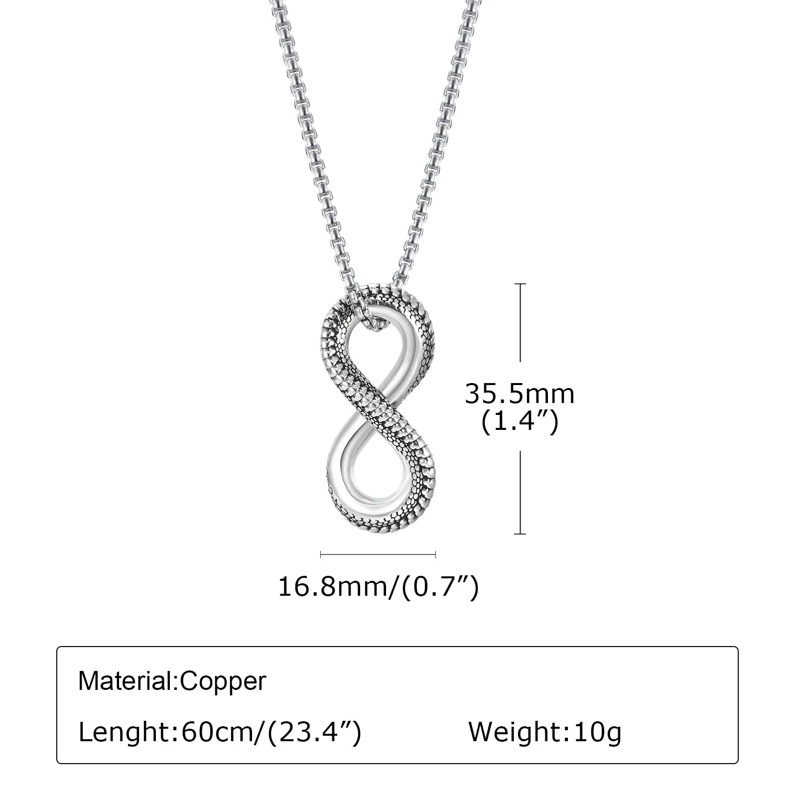 Infinite Symbol Snake Pattern Pendant Necklace for Men Boys