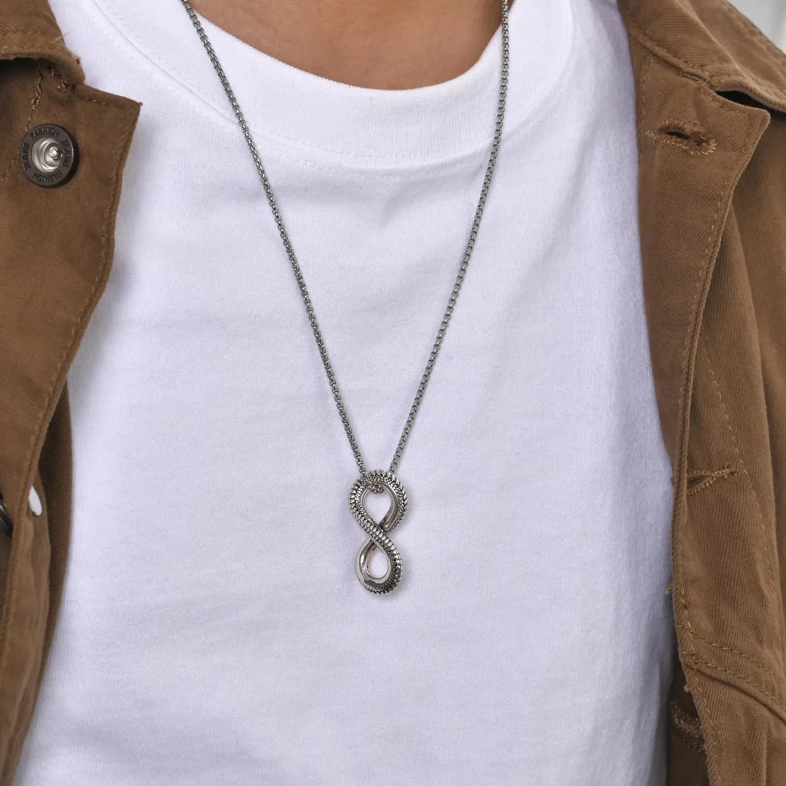 Infinite Symbol Snake Pattern Pendant Necklace for Men Boys