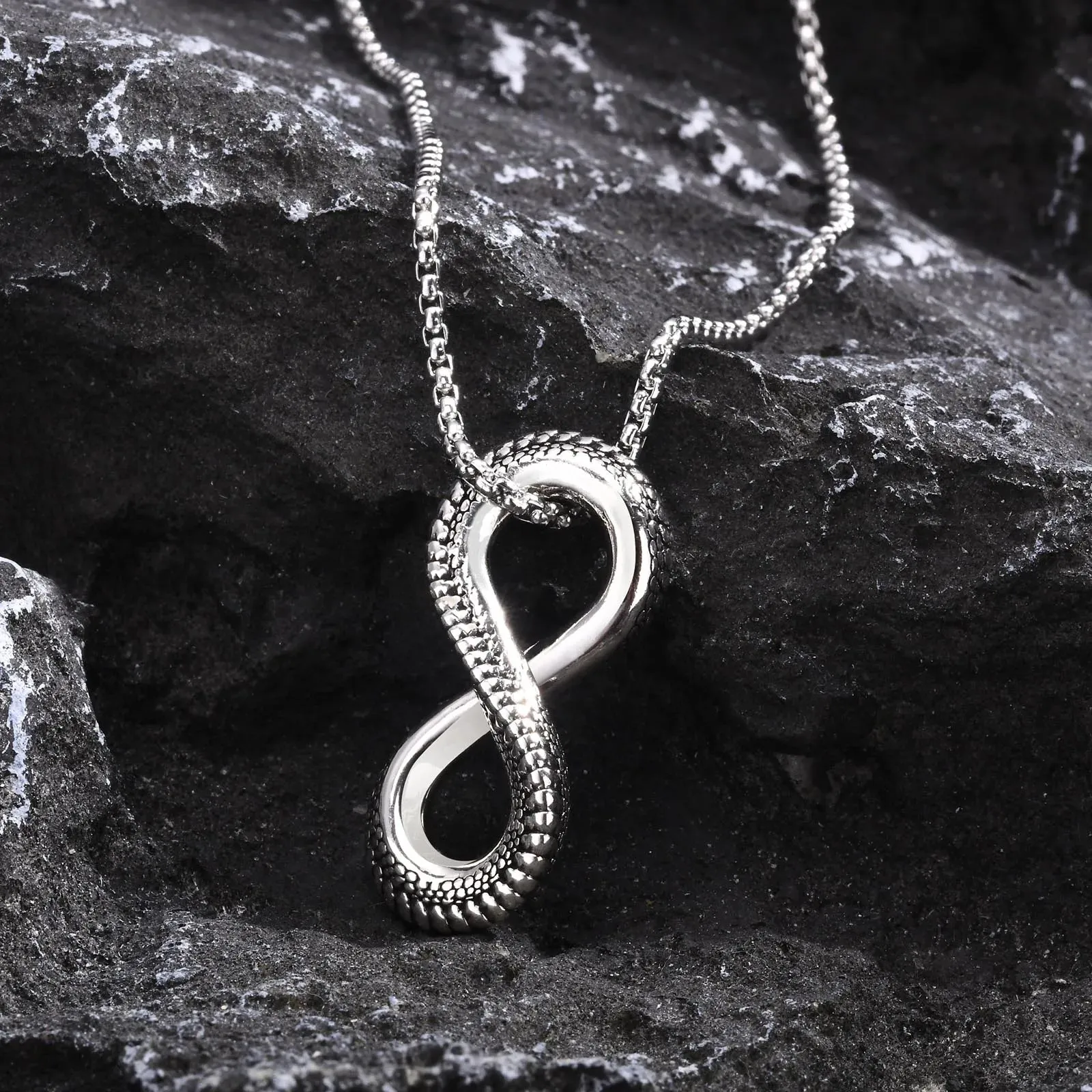 Infinite Symbol Snake Pattern Pendant Necklace for Men Boys