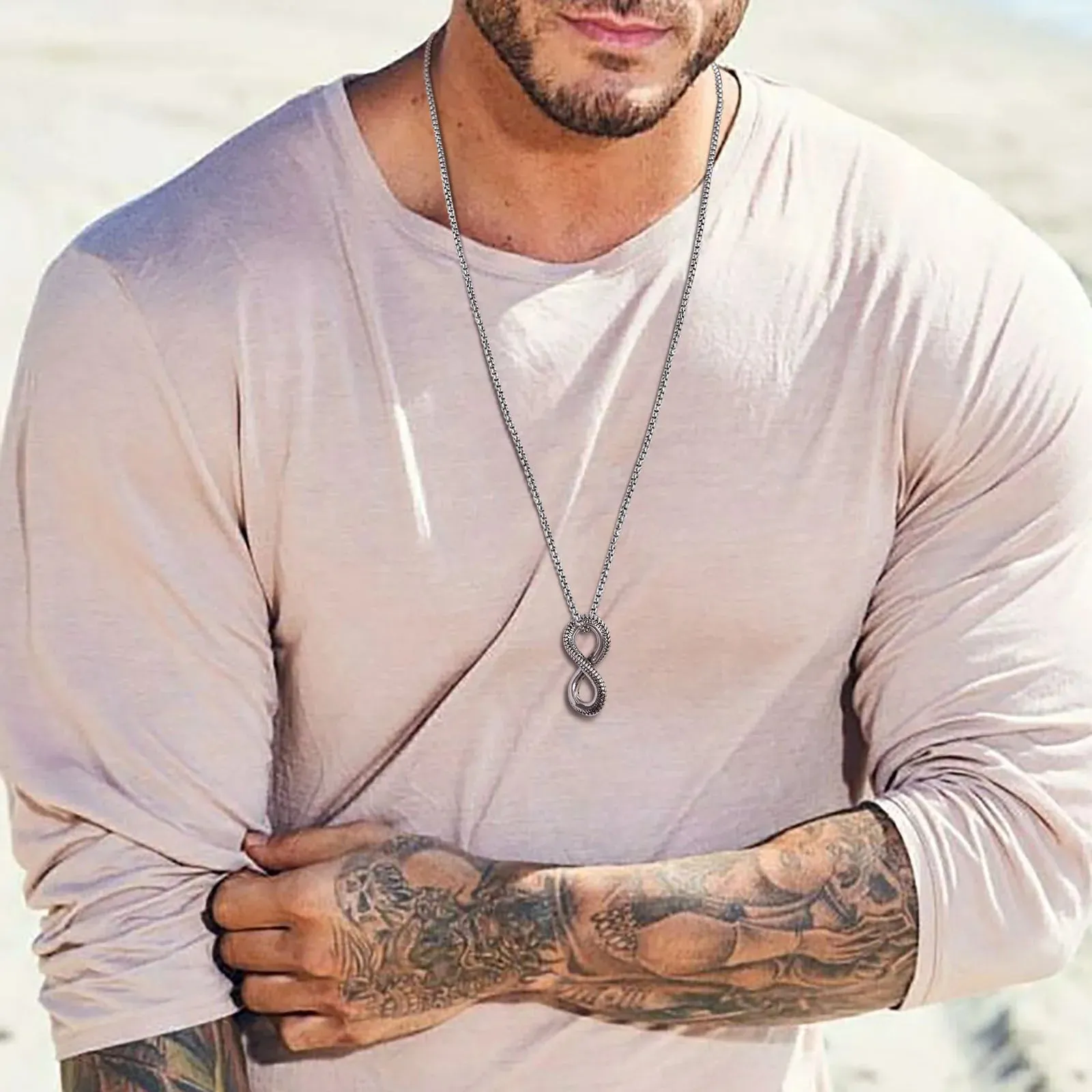 Infinite Symbol Snake Pattern Pendant Necklace for Men Boys