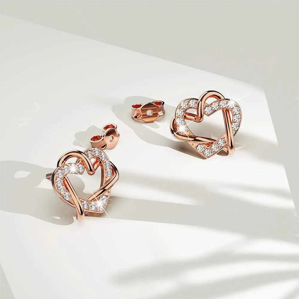 Intertwined Love & Hearts Rose Gold Plated Stud Earrings Embellished With SWAROVSKI® Crystals