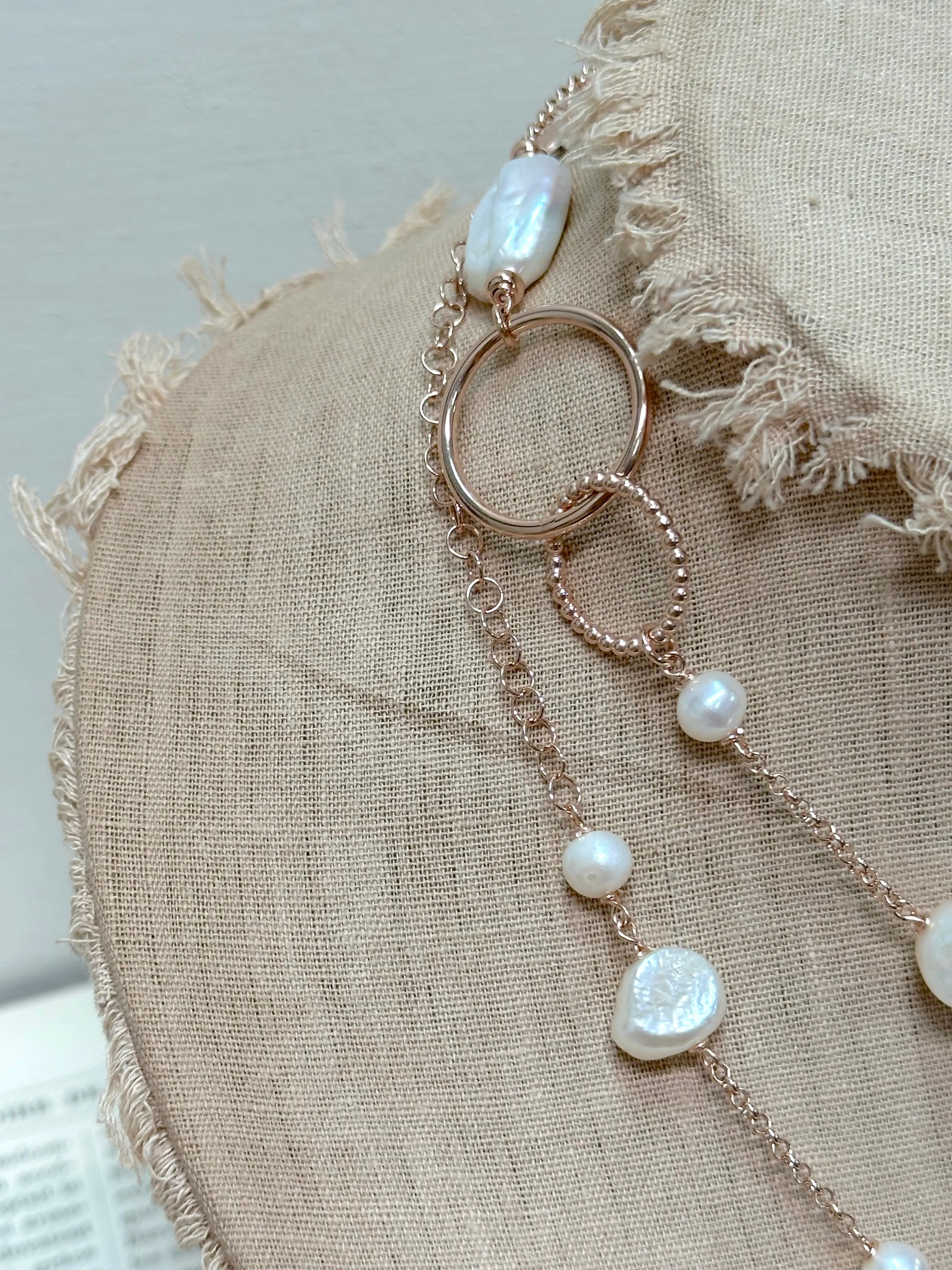 Italian Coin Pearl And Large Circle Link Long Necklace