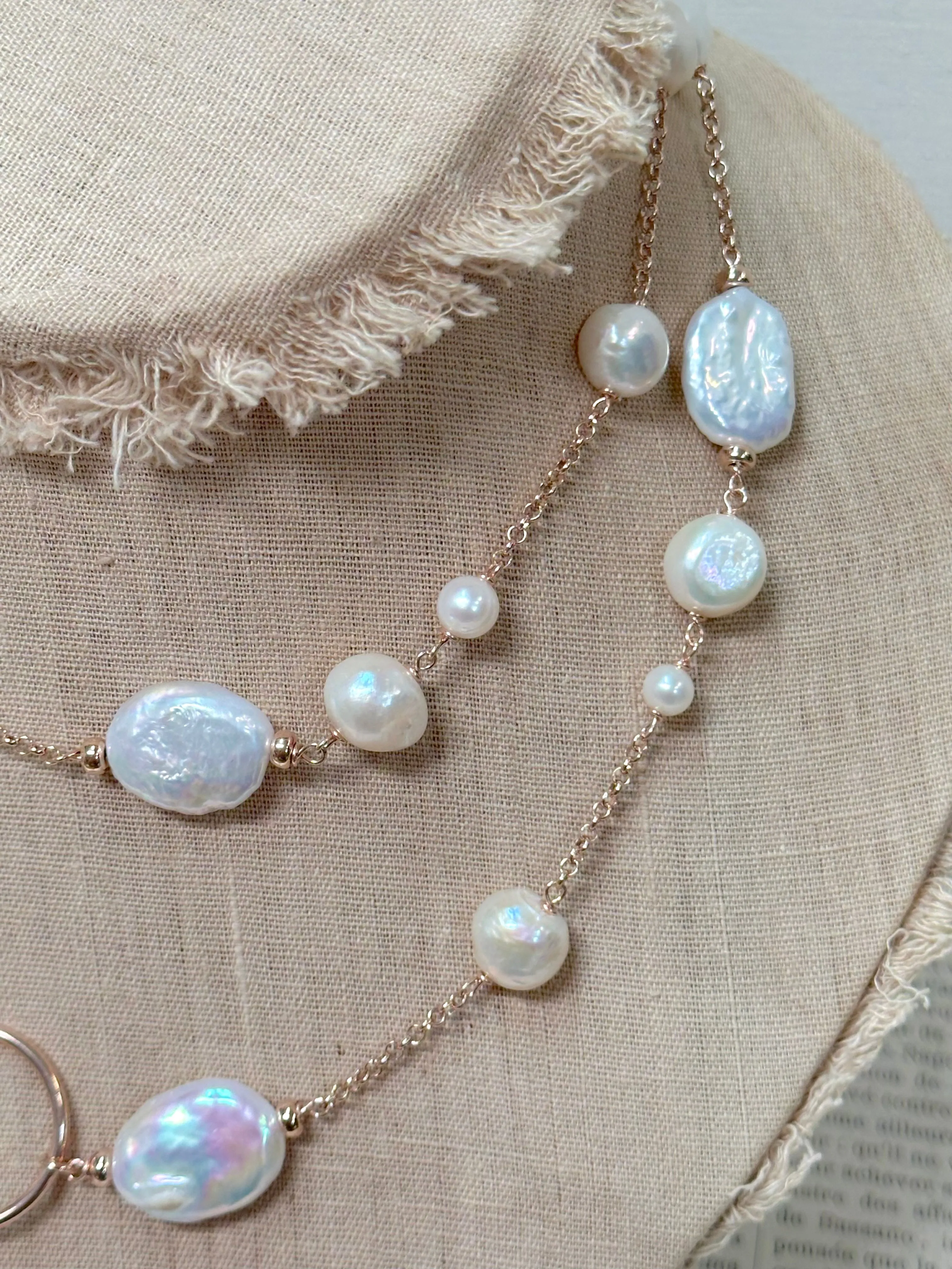 Italian Coin Pearl And Large Circle Link Long Necklace