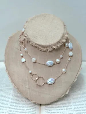 Italian Coin Pearl And Large Circle Link Long Necklace